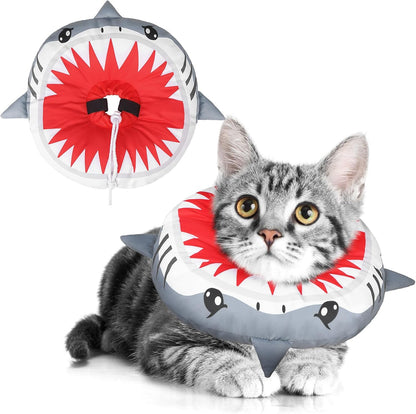 Cat Cone Collars Soft, Cat Recovery E Collars after Surgery to Stop Licking, Adjustable Elizabeth Circle Collar Cute Pet Donut Pillow for Cats Kitten Small Dogs, Cute Shark S