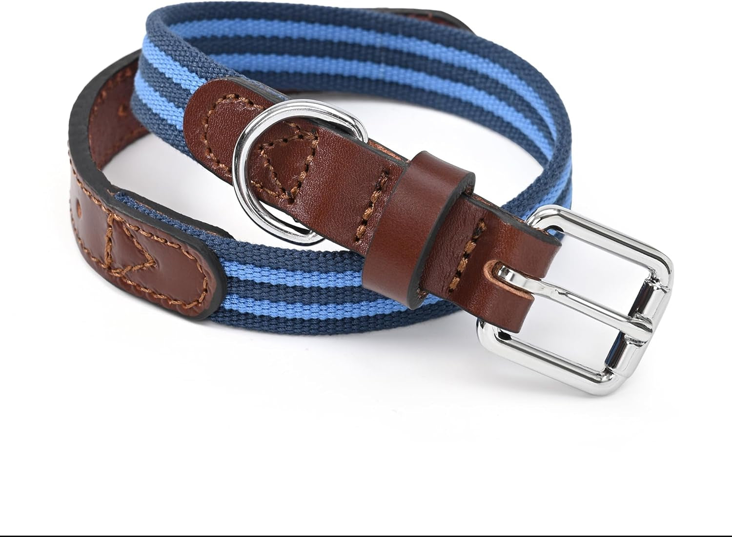 | Genuine Leather Dog Collar | Heavy Duty Canvas Dog Collars with Adjustable Rust-Proof Metal Pin Buckle | Boy Dog Collars for Medium Dogs(Pin Buckle-Turquoise Green)
