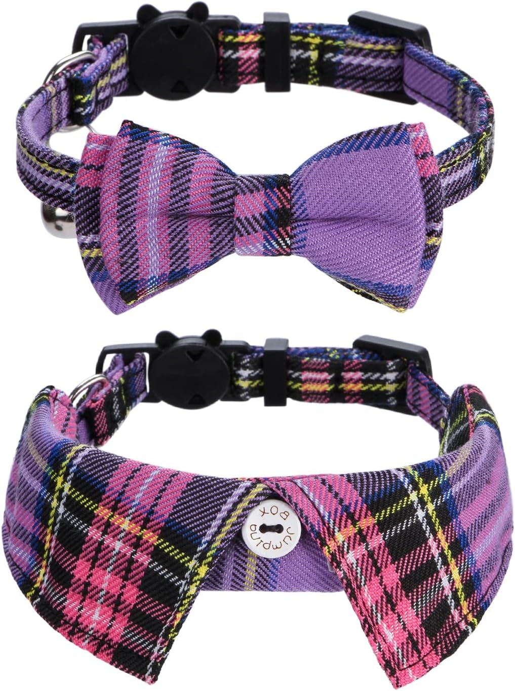2 Pack/Set Cat Collar with Cute Bow Tie and Bell,Breakaway Plaid Shirt Collar for Kitty Adjustable Safety