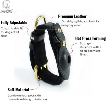 Genuine Leather Dog Collar with Smart Tag Holder Compatible with Airtag, Scratch-Resistant Finish, Microfiber Lining, Adjustable Design for All Breeds (Brown, Small: Width = 1.2"; Neck = 8" - 11")
