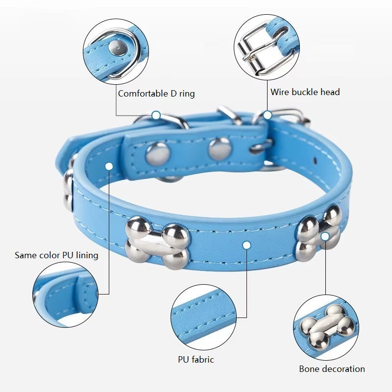 New Bone Leather Durable Pet Dog Collars Puppy Pug Collars for Small Large Dog Puppy Neck Collar GXQ13