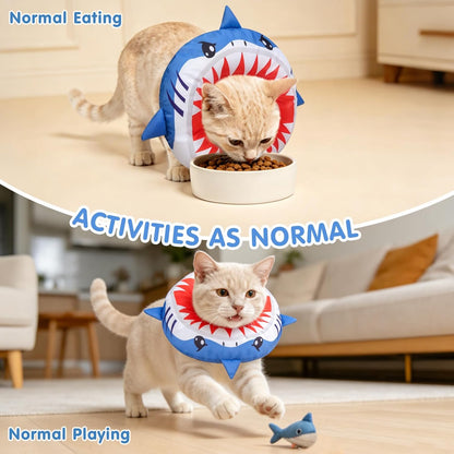 Cat Cone Collars Soft, Cat Recovery E Collars after Surgery to Stop Licking, Adjustable Elizabeth Circle Collar Cute Pet Donut Pillow for Cats Kitten Small Dogs, Cute Shark S