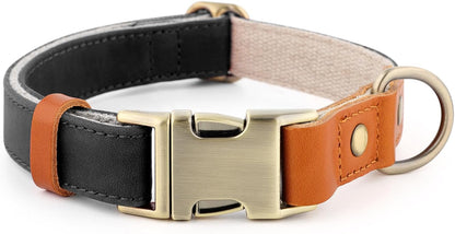 Genuine Leather & Hemp Dog Collar – Adjustable Heavy Duty Pet Collar with Quick Release Metal Buckle, Soft & Stylish for Puppy and Small, Medium, Large Dogs (Purple, L)