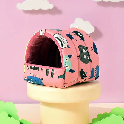 Cute Cartoon Rabbit Squirrel Mini Cage Guinea Pig Nest Small Animal Mice Rat Pet Sleeping Bed Hamster House Winter Warm Soft Mat