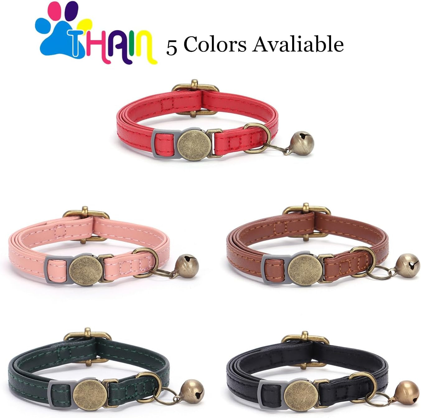 Leather Cat Collar with Bell Breakaway- Adjustable, Durable, Retro Bell Fit Most Cats and Kittens (Brown)