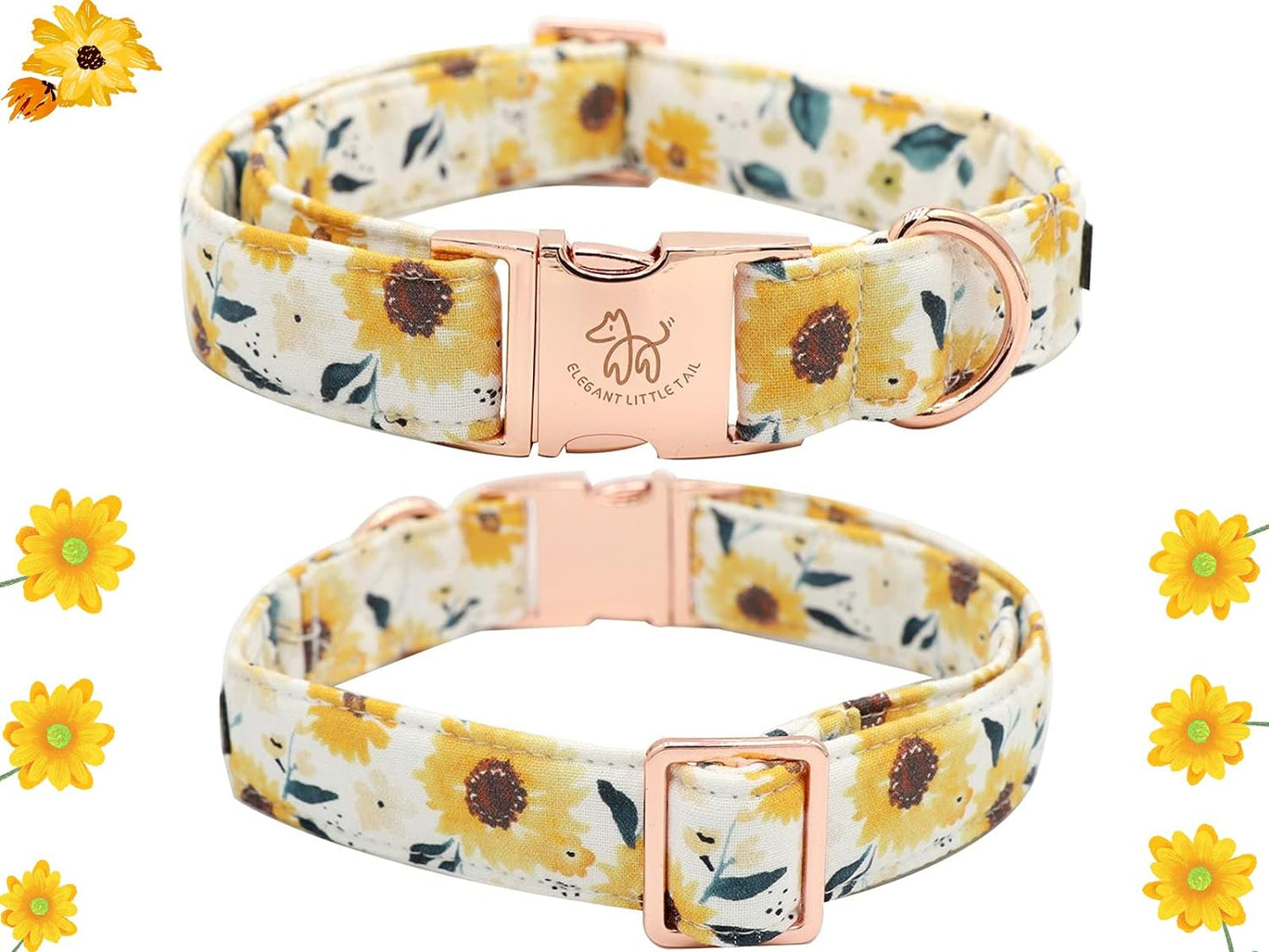 Dog Collar, Sunflower Pattern Pet Collar Durable Cute Dog Collars Summer Fall Female Pet Gift Adjustable Dog Collar for Medium Dogs