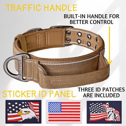 Heavy Duty Dog Collar for Large Dogs - Reflective Collar with Handle for Training, and Walking - Wide, Thick, Tactical, Soft Neoprene Padded