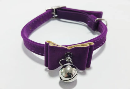 Safety Elastic Cat Collar Bowtie with Bell Small Dog Cat Collar Safe Soft Velvet 6 Colors Kitten Bow Tie Necklace Pet Supplies