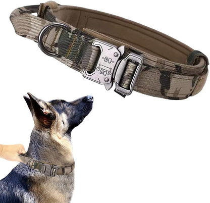 Tactical Dog Collar Adjustable Military Nylon Dog Collar with Control Handle and Heavy Duty Metal Buckle for Medium and Large Dogs (Brown,M)