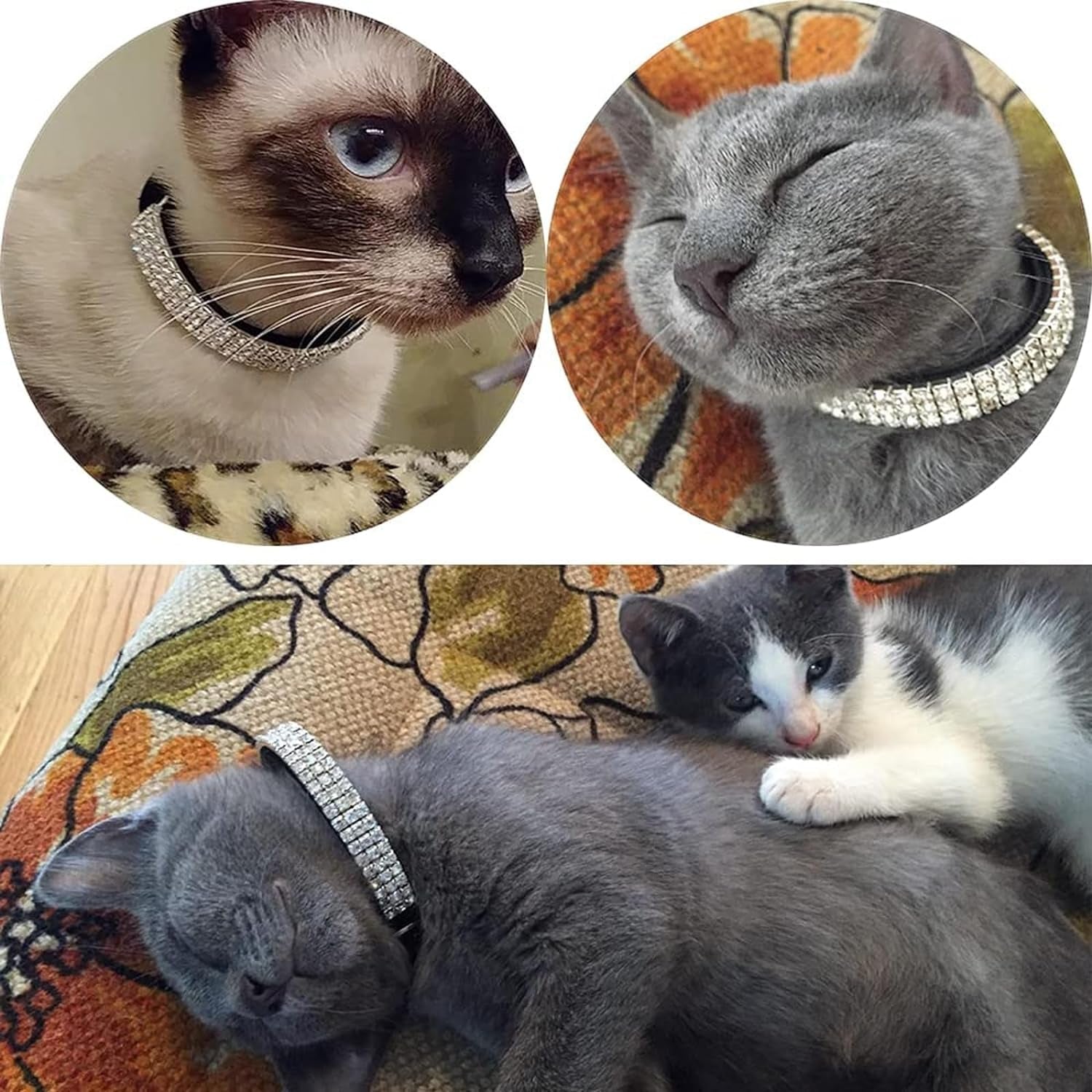 Soft Velvet Safe Cat Adjustable Collar Bling Diamante with Bells,11 Inch for Small Dogs and Cats (Black)