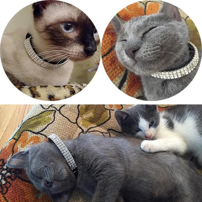 Soft Velvet Safe Cat Adjustable Collar Bling Diamante with Bells,11 Inch for Small Dogs and Cats (Black)