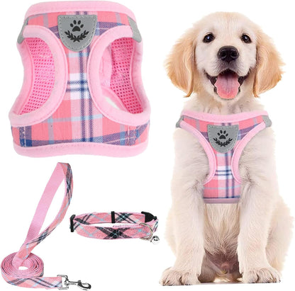 Adjustable Pet Harness Collar &Leash Set Step in for Small Dogs Puppy &Cats Outdoor Training &Running, Soft Mesh Padded Reflective Vest Harness,M: Chest Girth: 16-18In Collar: 11.8-15.7In