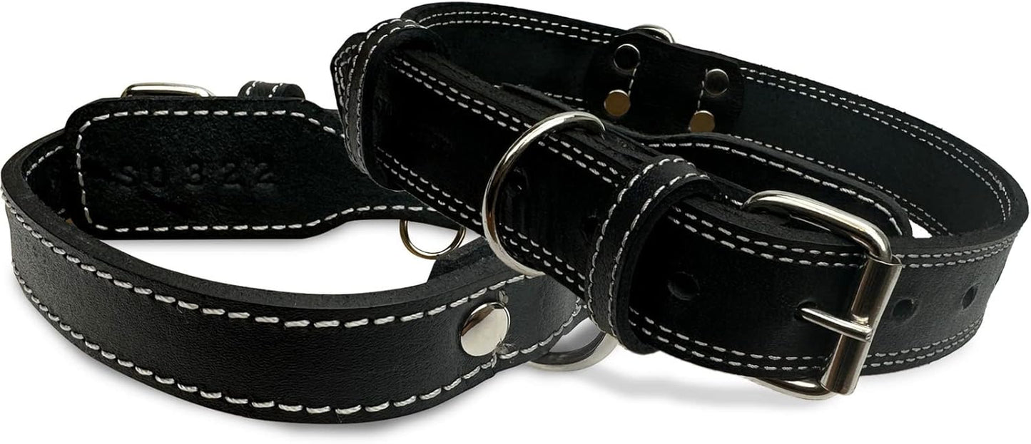 Leather Dog Collar with Reinforced Hardware, Heavy Duty Dog Collars for All Breeds, Made of Top Grain Genuine Leather That Is Soft & Durable (Black, MD)