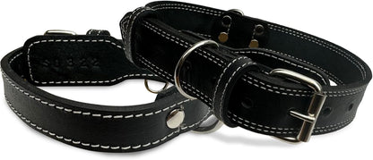Leather Dog Collar with Reinforced Hardware, Heavy Duty Dog Collars for All Breeds, Made of Top Grain Genuine Leather That Is Soft & Durable (Black, MD)