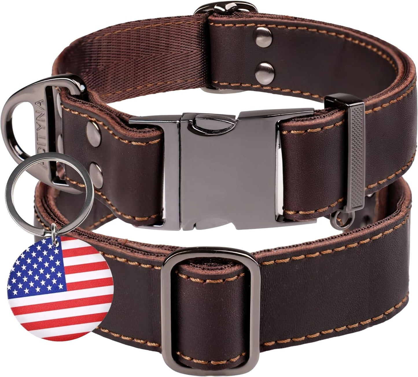 Leather Dog Collar with Metal Buckle - Heavy-Duty, Adjustable for Medium & Large Dogs - Walking, Training, Hiking (Brown, Fits 15-21" Necks)