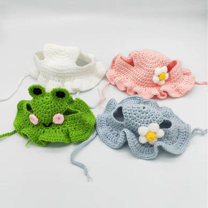 Cute Cat Hat Funny Pets Party Cosplay Headwear Delicate Hemming Pendant Decor Elasticity Knitted Hat Pet Accessories