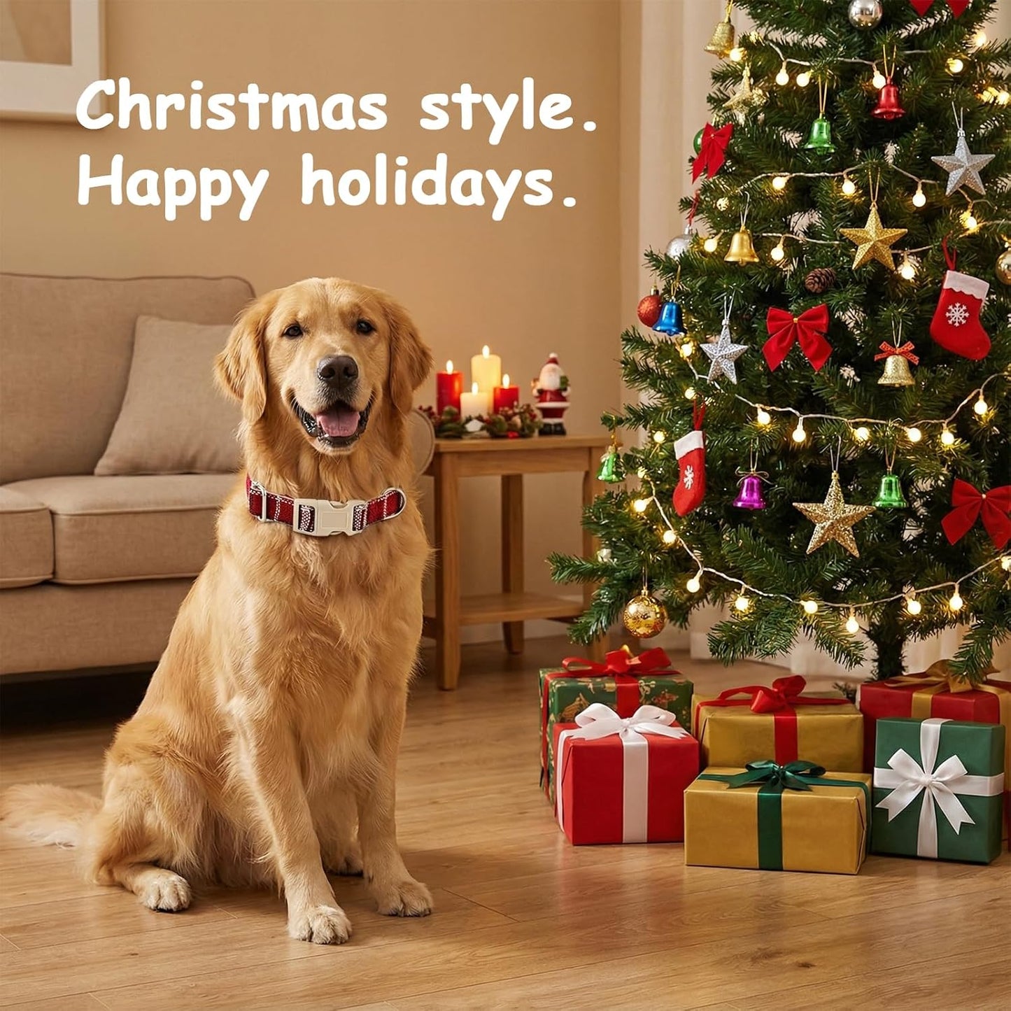 Cotton Hemp Pet Collar, Adjustable Collar for Dogs and Cats, Heavy Duty and Soft on Skin, Holiday Red Plaid, Medium Size