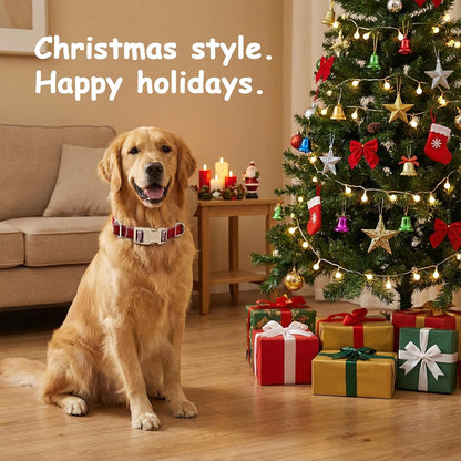 Cotton Hemp Pet Collar, Adjustable Collar for Dogs and Cats, Heavy Duty and Soft on Skin, Holiday Red Plaid, Medium Size
