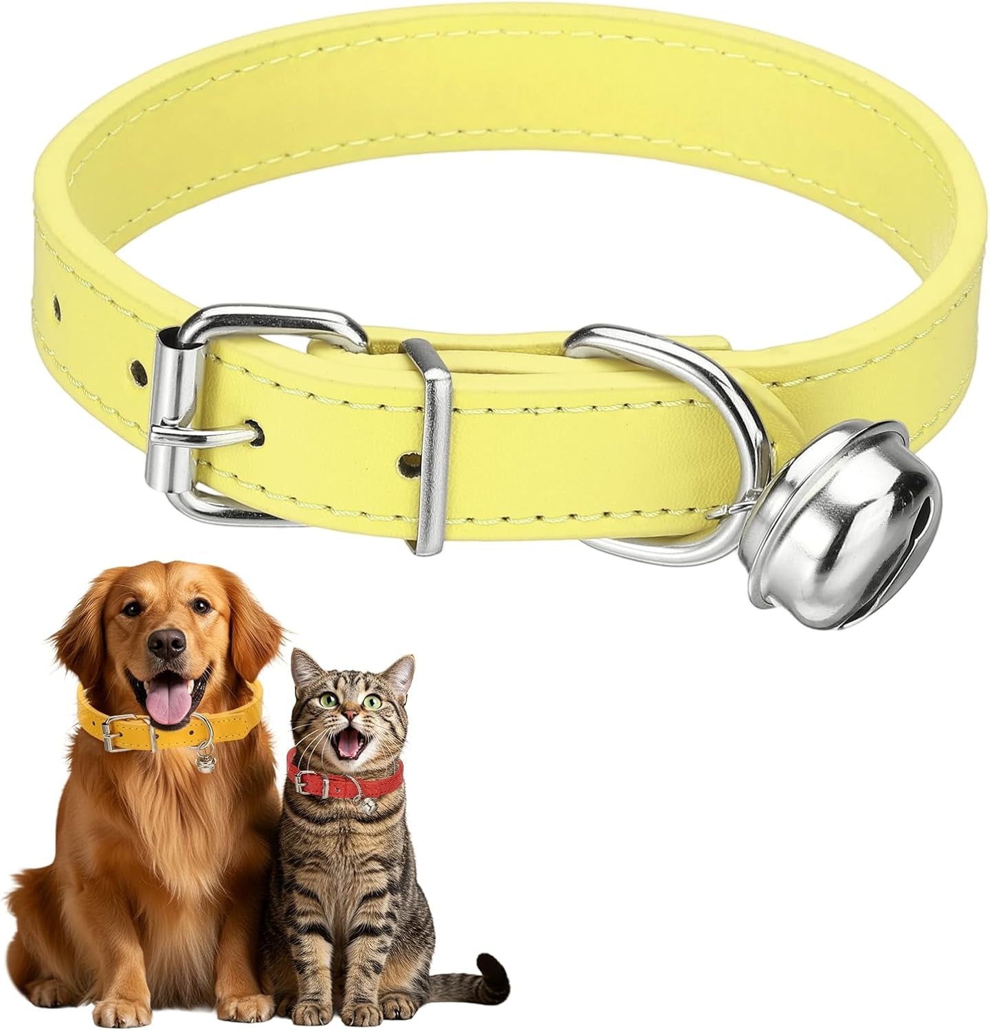 Dog Collar with Bell, Pu Leather Cat Collars Pet Basic Soft Padded Adjustable Buckle, 14.5" (Blue, 1 Pcs), Intended for Teacup/Little Dog/Kitten Cats/Small Animals