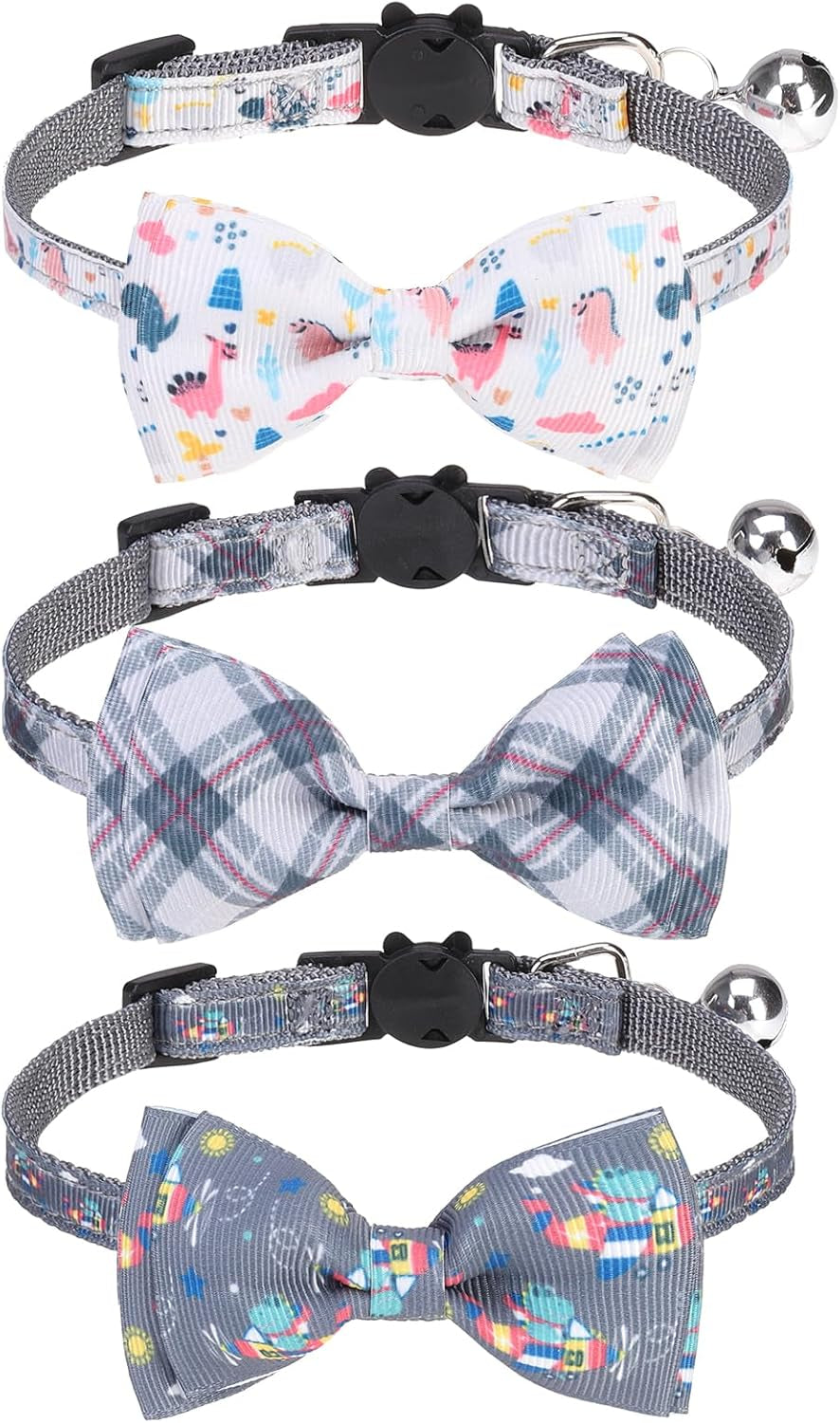 Breakaway Cat Collars with Bell & Cute Pendants, 3 Pack Safety Buckle Kitten Collars, Adjustable Pet Collar Ideal for Girl Boy Cats Puppy (Fruit Pattern)