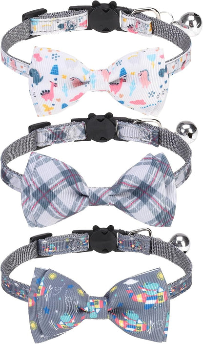 Breakaway Cat Collars with Bell & Cute Pendants, 3 Pack Safety Buckle Kitten Collars, Adjustable Pet Collar Ideal for Girl Boy Cats Puppy (Fruit Pattern)