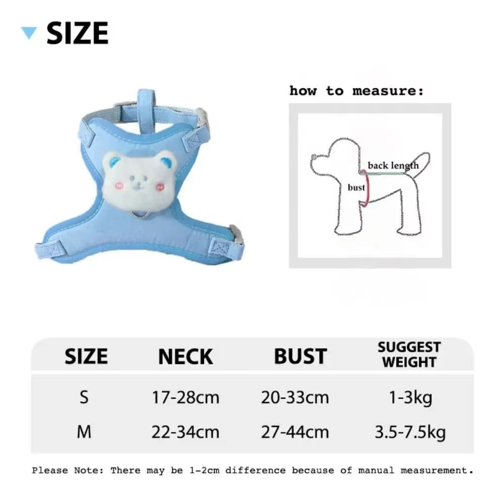 Summer Cute Animal Harness Leash Set Breathable Anti-Lost Dog Chest Straps Cartoon Adjustable Pet Walking Harnesses Lead Pet