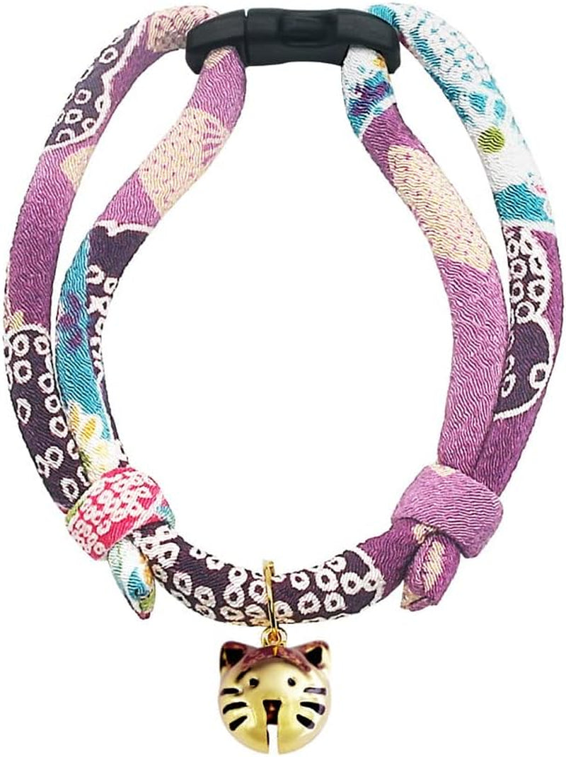 Cat Collar with Kitty Face Bell. Cute Japan Chirimen Kitten Collar. Soft & Lightweight.