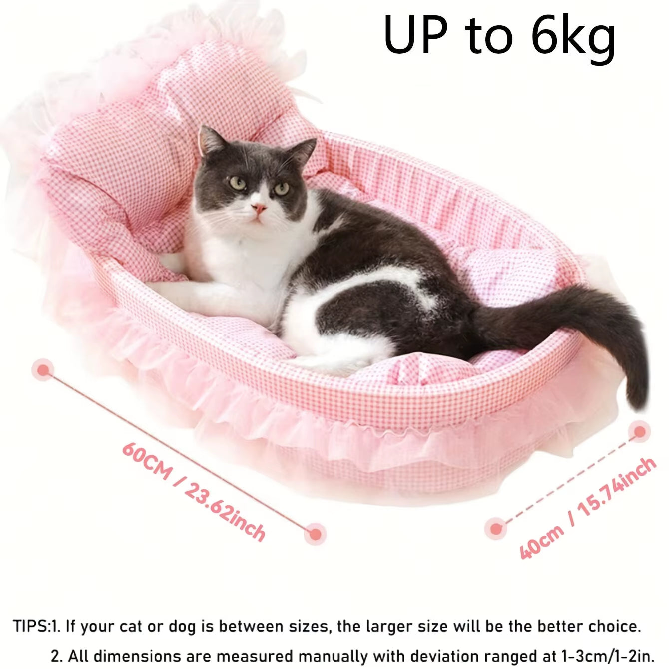 1Set Cute Lace-Trimmed Pet Princess Bed for Winter - Soft Polyester Plush Oval for Small Dogs/Cats, Easy Assembly Indoor Use