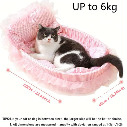1Set Cute Lace-Trimmed Pet Princess Bed for Winter - Soft Polyester Plush Oval for Small Dogs/Cats, Easy Assembly Indoor Use