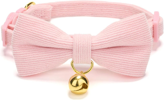 Cotton Breakaway Cat Collar with Bow Tie and Bell, Adjustable Cute Soft Corduroy Kitten Collars for Girl Cats