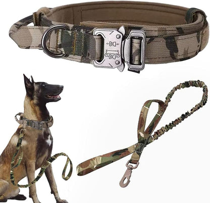 Tactical Dog Collar Adjustable Military Nylon Dog Collar with Control Handle and Heavy Duty Metal Buckle for Medium and Large Dogs (Brown,M)