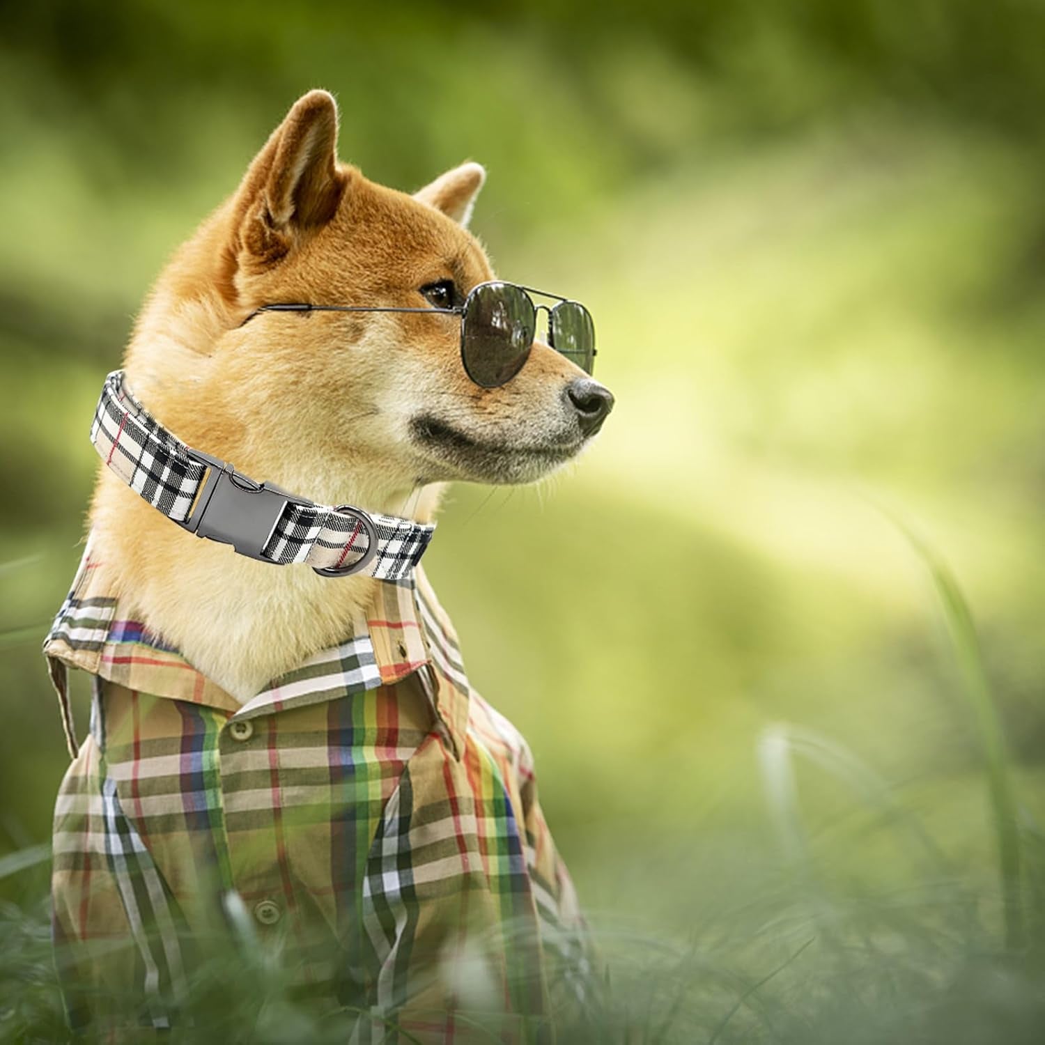 Dog Collars, Plaid Print Pet Collar Durable Metal Collar Soft Girl Boy Dog Collars Adjustable Dog Collar for Large Dogs