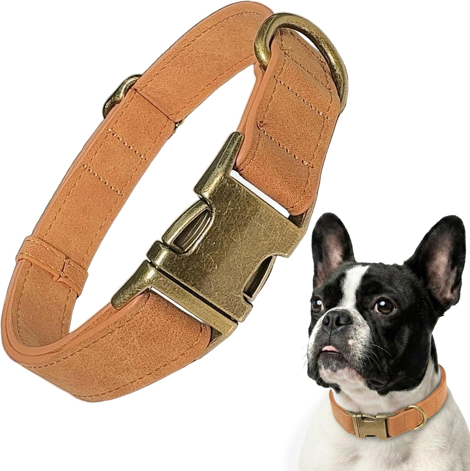 Leather Dog Collar – Durable Faux PU Leather Dog Collar for Small Medium Large Dogs, Adjustable Pet Collar with Metal Buckle (Brown, S)