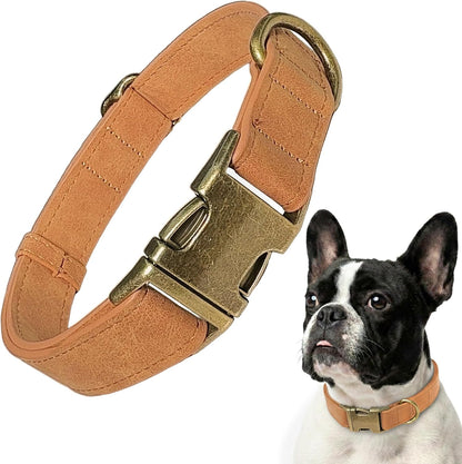 Leather Dog Collar – Durable Faux PU Leather Dog Collar for Small Medium Large Dogs, Adjustable Pet Collar with Metal Buckle (Brown, S)