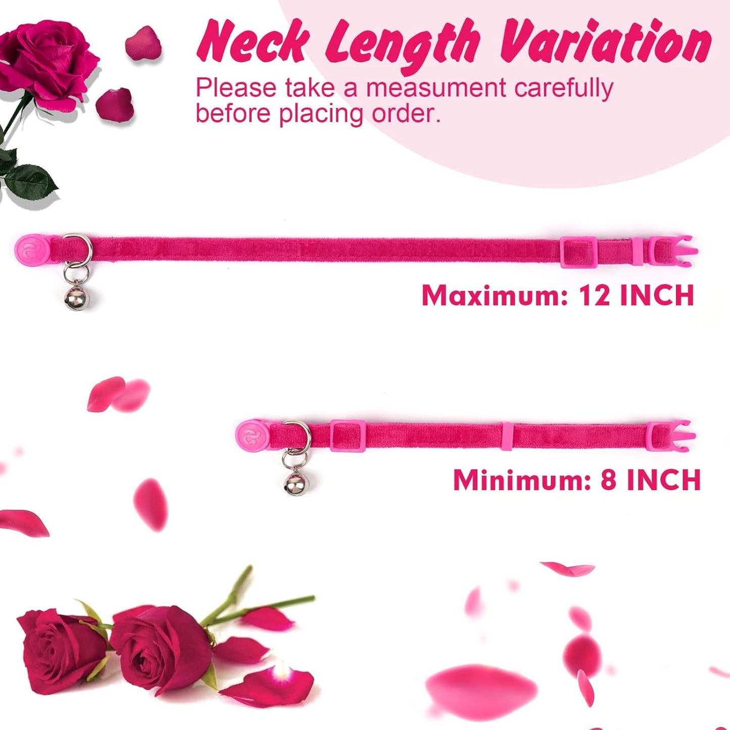 2 Pack Cat Collar Floral with Bell and Removable Flower Bowtie Breakaway Adjustable Velvet Fabric Cat Collar for Pets and Daily Decoration，Hot Pink & Purple
