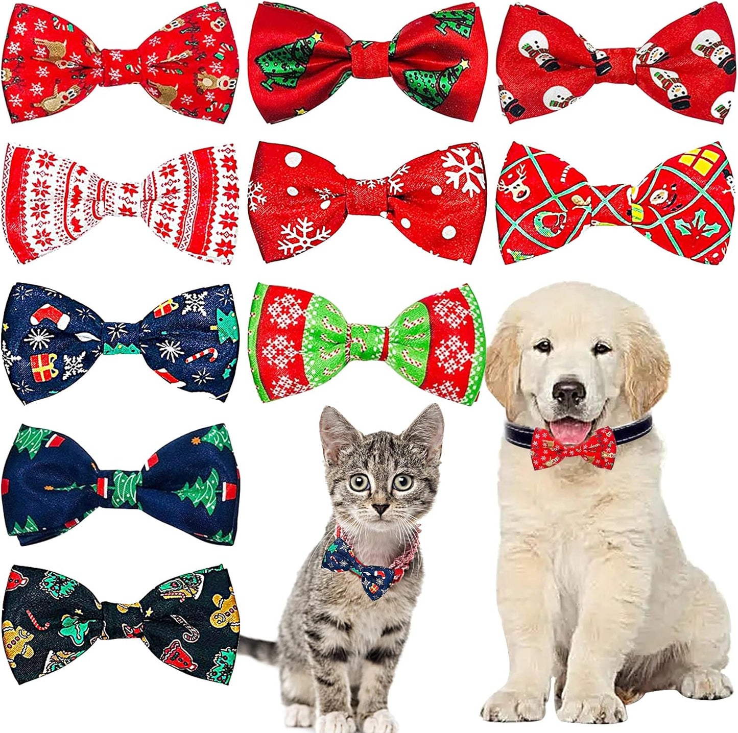 10 Pack Plaid Small Dog Bow Ties Sliding Collar Attachments Puppy Cats Classic Bowties for Medium Dogs Rainbow Bowknots Christmas Party Holiday Pet Grooming Accessories(Small)