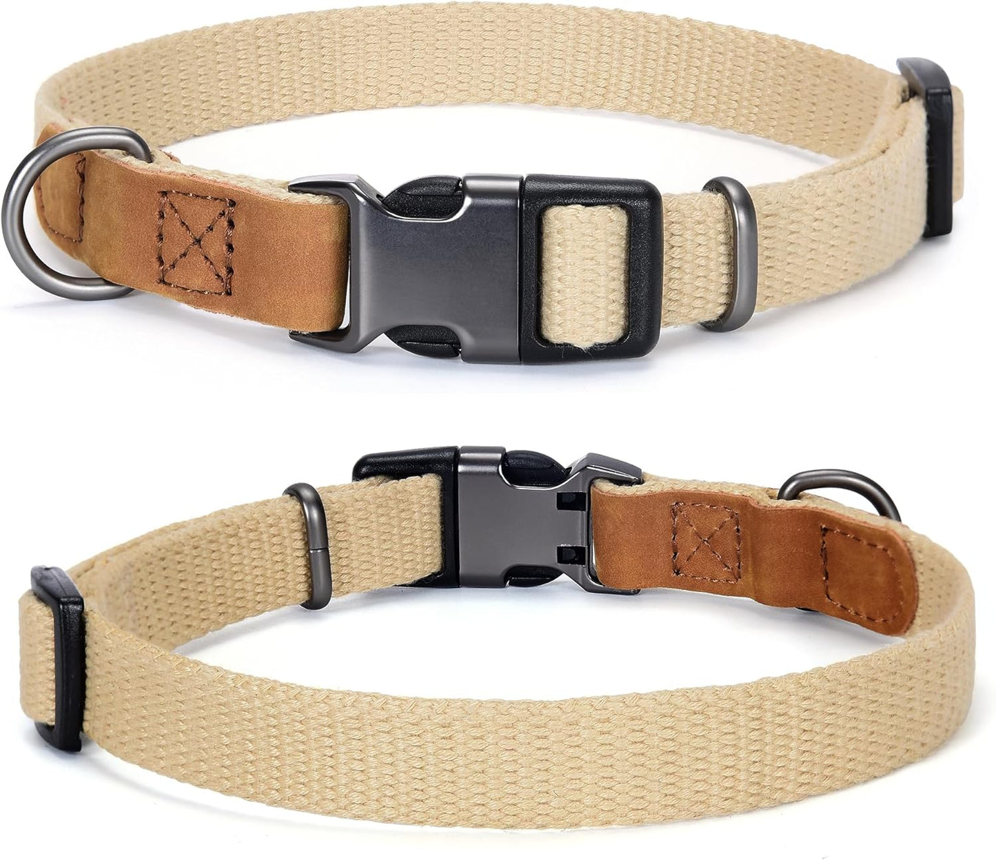 | Genuine Leather Dog Collar | Heavy Duty Canvas Dog Collars with Adjustable Rust-Proof Metal Pin Buckle | Boy Dog Collars for Medium Dogs(Pin Buckle-Turquoise Green)