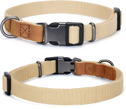 | Genuine Leather Dog Collar | Heavy Duty Canvas Dog Collars with Adjustable Rust-Proof Metal Pin Buckle | Boy Dog Collars for Medium Dogs(Pin Buckle-Turquoise Green)