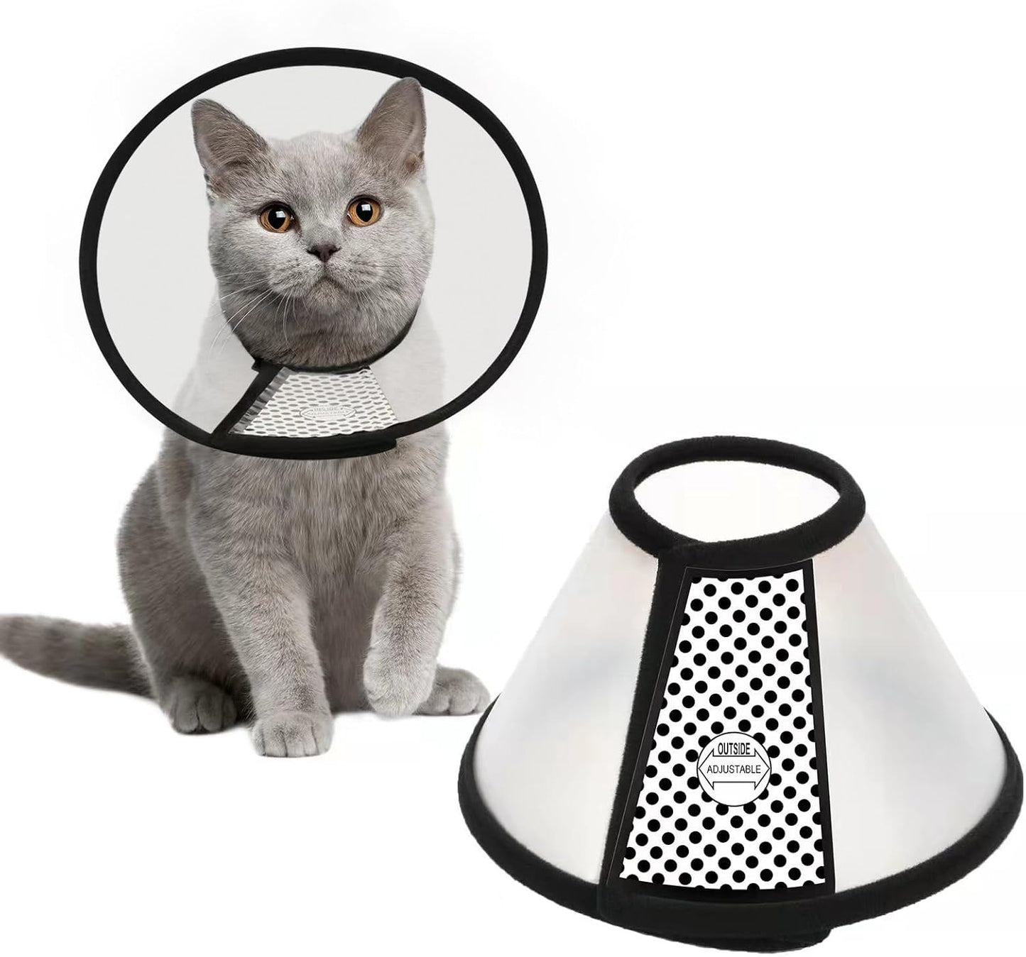 Adjustable Recovery Pet Cone E-Collar for Cats Kittens Rabbits, Plastic Elizabeth Protective Collar Wound Healing Practical Neck Cover, Neck Girth 6.1 In
