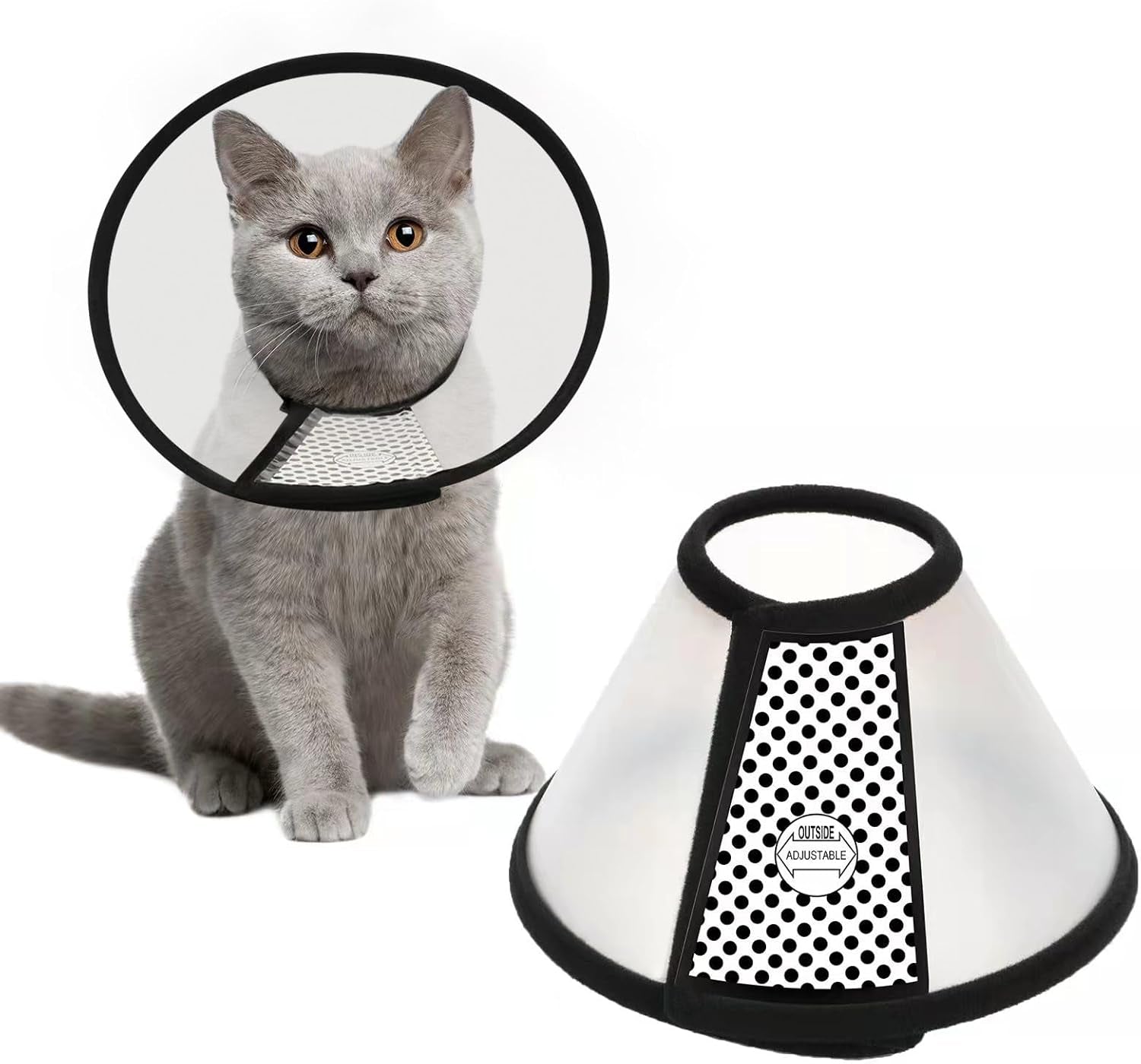 Adjustable Recovery Pet Cone E-Collar for Cats Kittens Rabbits, Plastic Elizabeth Protective Collar Wound Healing Practical Neck Cover, Neck Girth 6.1 In