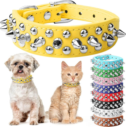 Small Pink Spiked Dog Cat Collar for Small Medium Dogs Girl Female - Adjustable Studded Puppy Collars - Soft Padded Punk Leather Dog Collar for Chihuahua French Bulldog Pug (Pink,L)
