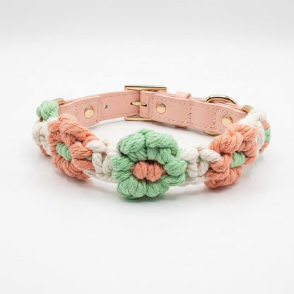Chic Hand-Knitted Flower Dog Collar - Durable Leather with Adjustable Metal Buckle for All Sizes (Brown, L 15-19In)