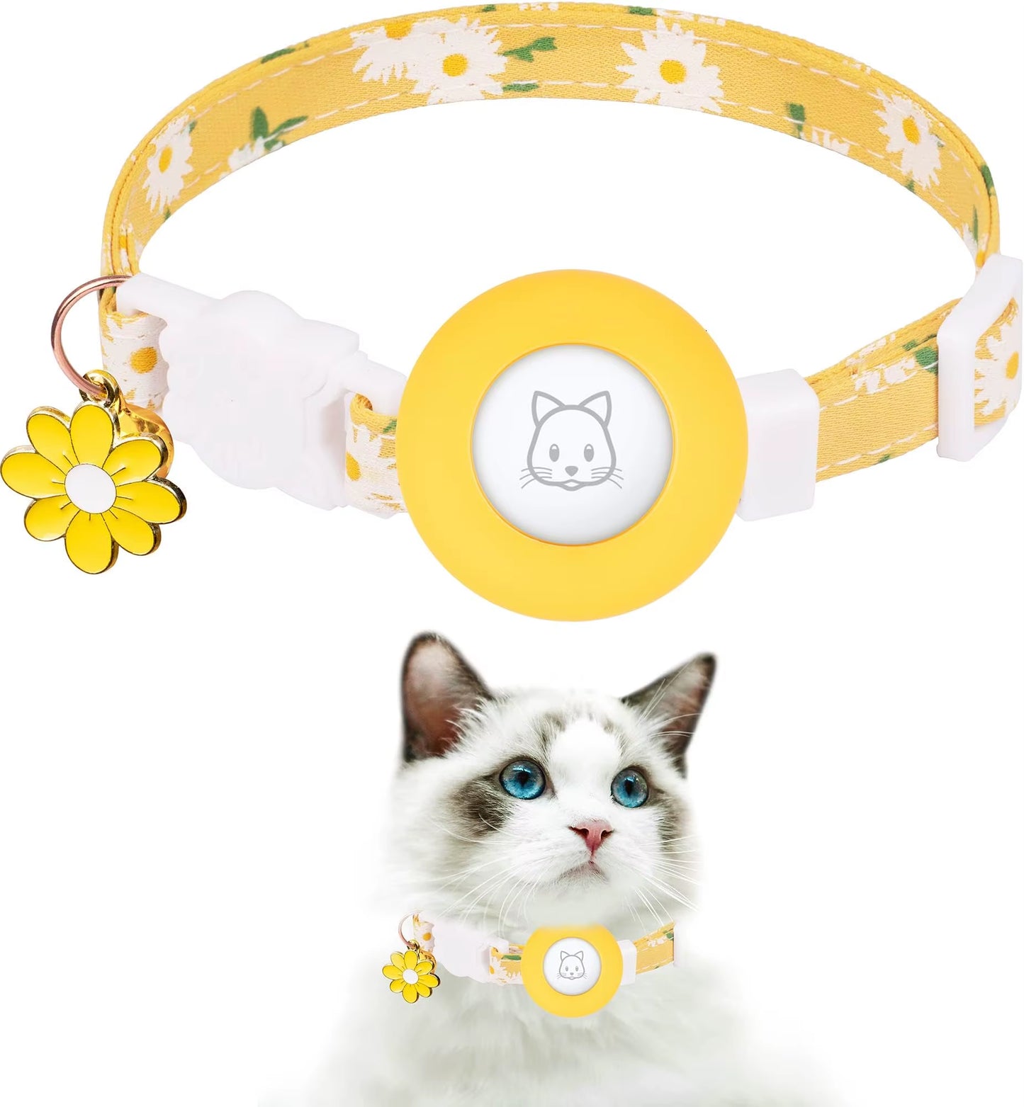 Airtag Case Cat Collar Kitten with Bells and Flower Charm Tracker Adjustable Collars for Kitties and Puppies anti Lost Locator