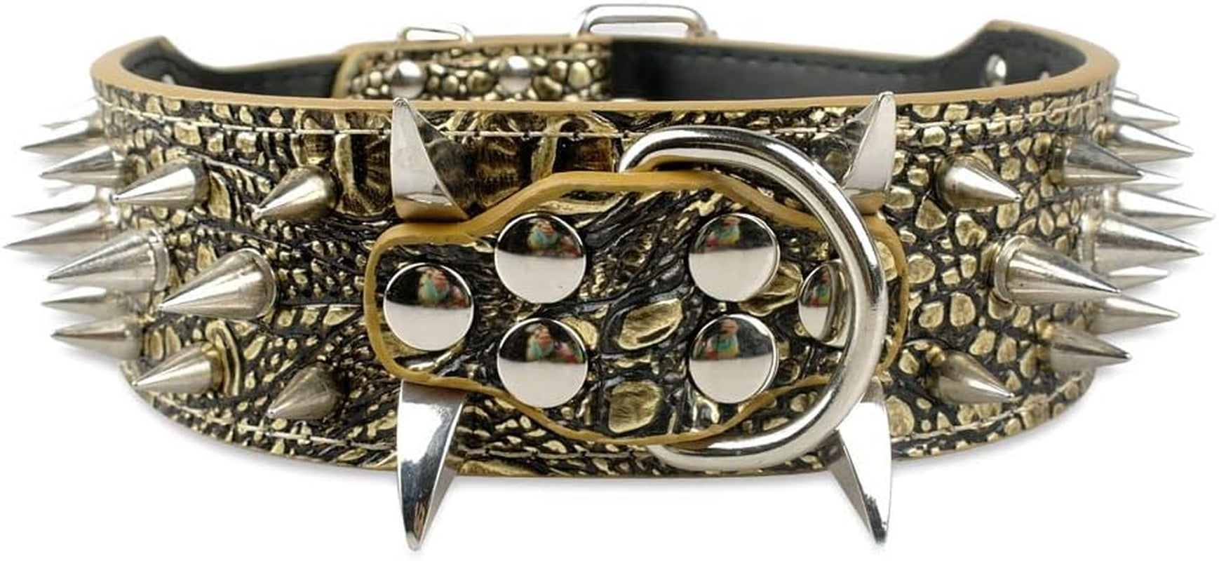 Spiked Studded Dog Collar, PU Leather Dog Collar, Adjustable Pet Collars for Medium or Large Breed Pet (L, Gold Brown2)