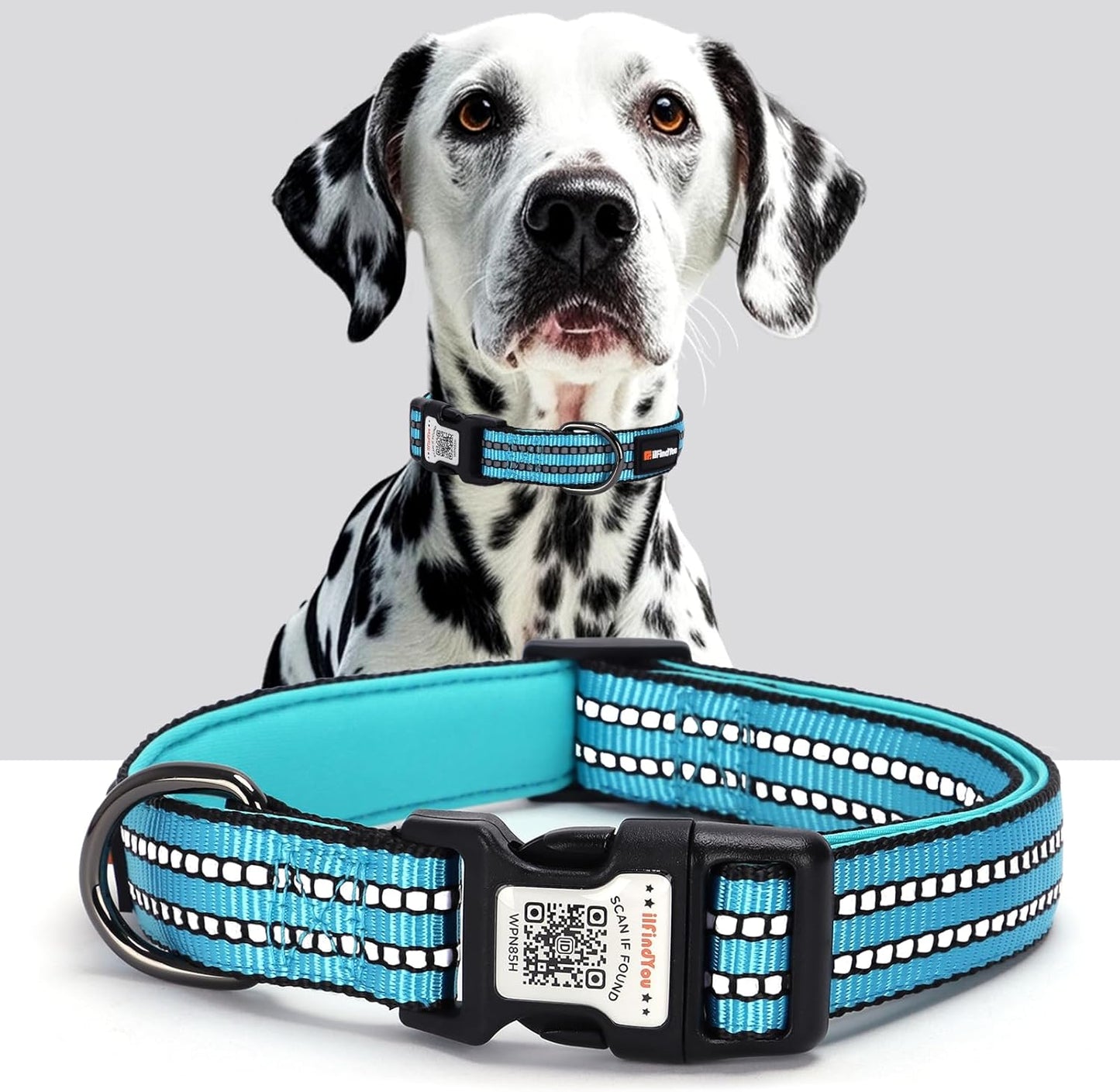 Reflective Dog Collar with QR Code Tag, Personalized Dog Collar, Safety Night Visibility, Anti-Loss Function (Blue, Medium)