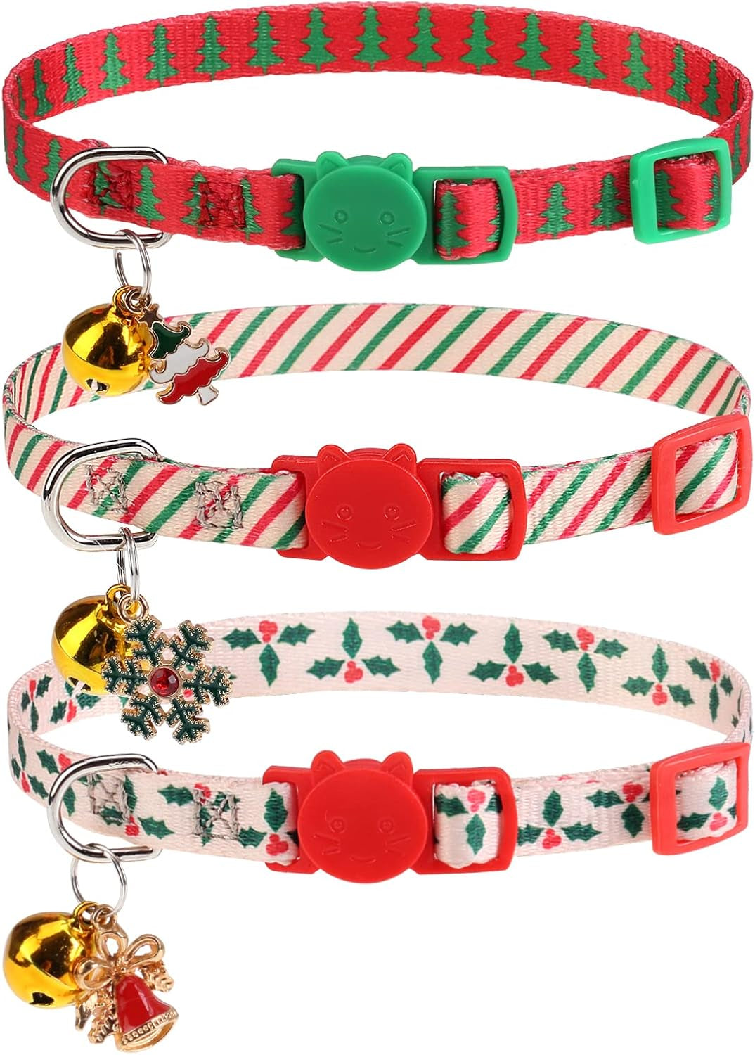 Breakaway Cat Collars with Bell & Cute Pendants, 3 Pack Safety Buckle Kitten Collars, Adjustable Pet Collar Ideal for Girl Boy Cats Puppy (Fruit Pattern)