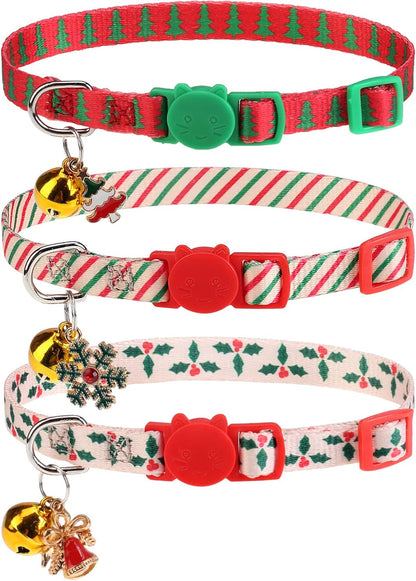 Breakaway Cat Collars with Bell & Cute Pendants, 3 Pack Safety Buckle Kitten Collars, Adjustable Pet Collar Ideal for Girl Boy Cats Puppy (Fruit Pattern)