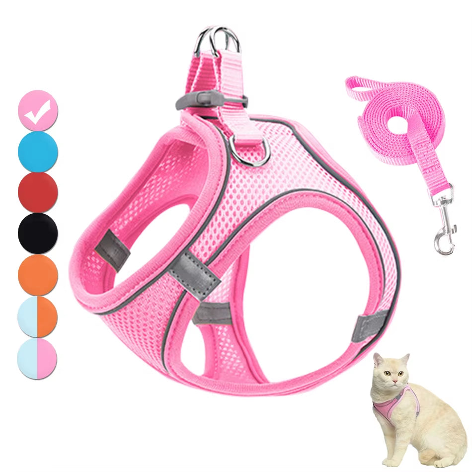 Cat Harness Reflective Pet Harnesses and Leashes Set Adjustable Pet Harness for Cats Small Dogs Pug Chihuahua Cat Accessories