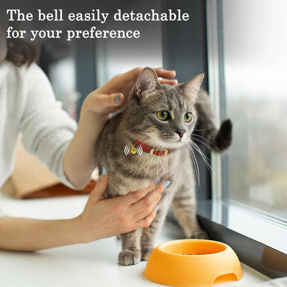 Rolled Leather Cat Collar with Bell - Reflective Kitten Collar with Safety Elastic Strap - Adjustable Small Pet Collars for Boy Girl Cats (Fuchsia)