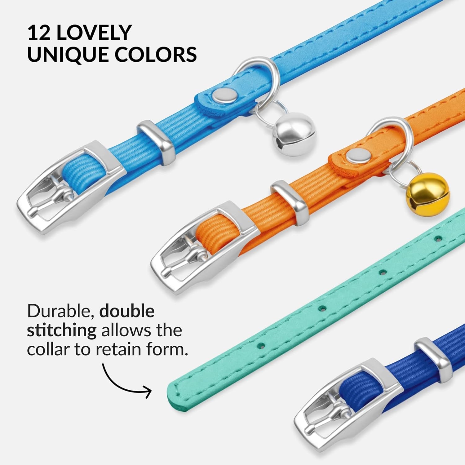 Leather Cat Collar with Removable Bell – Safety Elastic Strap (Breakaway Alternative) – Kitten Collar for Small & Big Boy & Girl Cats